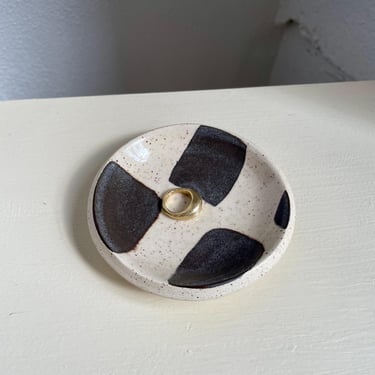 Black Check Stoneware Ceramic Ring Dish, The Object Enthusiast handmade ceramic dish 