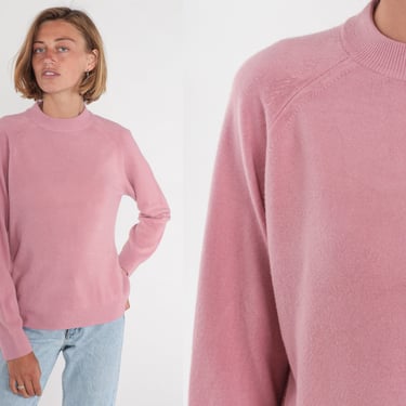 PinkSweater 90s Mock Neck Knit Pullover Sweater Raglan Sleeve Retro Preppy Basic Plain Simple Knitwear Acrylic Jumper Vintage 1990s Large L 