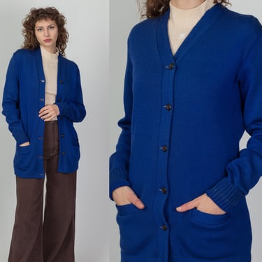 Vintage 40s 50s Albion Award Cardigan - Men's Small, Women's Medium | Blue Button Up Letterman Wool Knit Sweater 