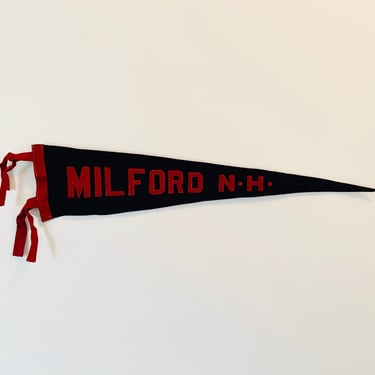 Vintage Milford New Hampshire Wool Pennant Sewn Letter circa 1900s with Original Tag H.L. Moore, Boston 