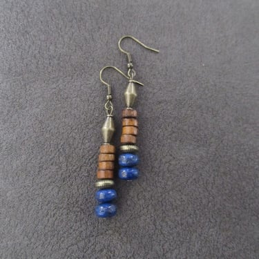 Lapis and wooden earrings 