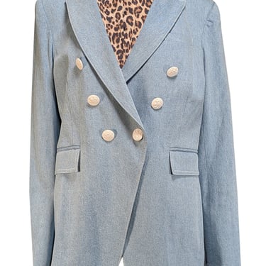 Veronica Beard - Denim Double Breasted Blazer w/ Leopard Print Lining Sz 16