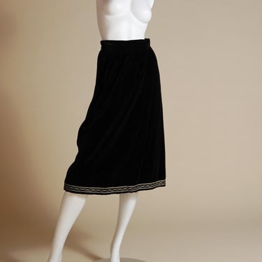 F/W 1976 Yves Saint Laurent Rive Gauche Russian Collection documented runway velvet black skirt with gold trim 