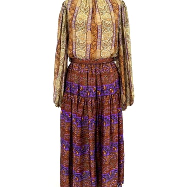 70s Oscar De La Renta Silk Printed Skirt Set