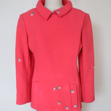 1960s Silk and Wool Asymmetrical Strawberry Embroidered Blazer