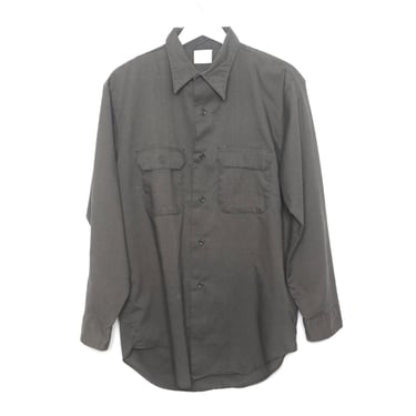vintage WORK WEAR 1960s 70s olive green/gray oversize "Big Mac" button down dickies style vintage men's shirt -- Size X.L. FREE shipping 