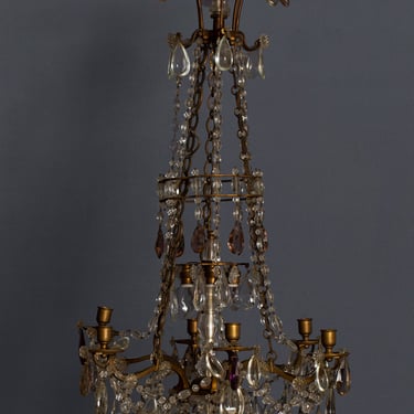 French 19th Century Gilt Bronze & Crystal Candle Chandelier
