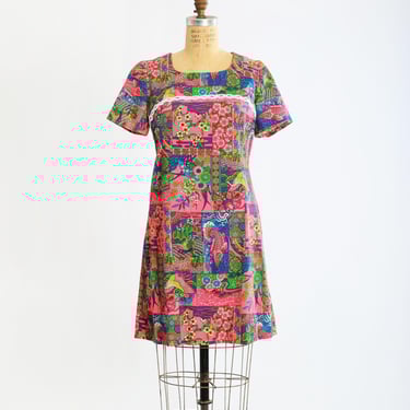 60s Neon barkcloth Koi Fish mini dress 