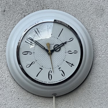Round White Chrome Electric Wall Clock by United Clocks 