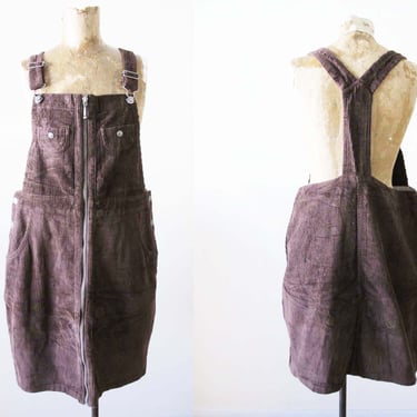 2000s Corduroy Mini Dress Small - y2k Brown Chunky Corduroy Indie Aesthetic Overall Dress - Earth Tone Clothes - Shift Dress 