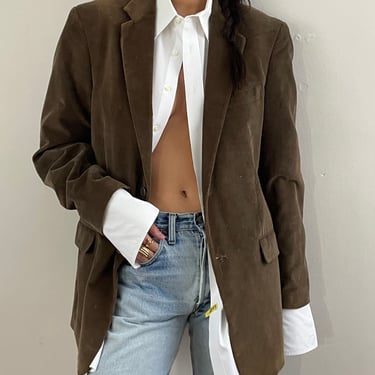 90s corduroy blazer / vintage moss brown wide wale cotton corduroy boyfriend oversized blazer | L 
