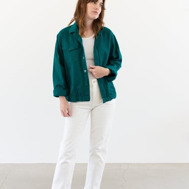 Vintage Emerald Green Single Pocket Work Jacket | Unisex Cotton Utility | Made in Italy | M L | IT402 