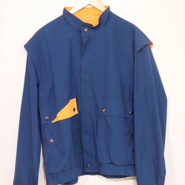 Vintage 70s/80s Fox Knapp Bomber Jacket Blue w/ Orange Lining Men's Size Large 