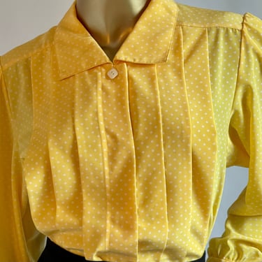 Yellow and White Polka Dot 1980's Blouse fit S - L 
