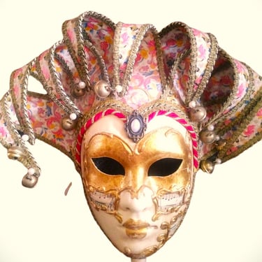 VINTAGE Venetian Handemade Mask, Mad in Italy, Masquerade Mask on a stick, Home Decor 