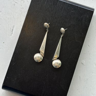 1970s Sterling Silver Modernist Drop Earrings 