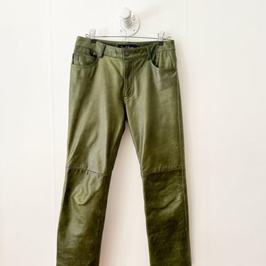 Y2K Earl Jean Dark Olive Leather Pants 