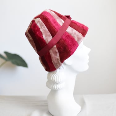 1960s Fuchsia Striped Fuzzy Bucket Hat 