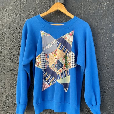 Electric Blue 80s Sweatshirt with 1940s Quilted Star