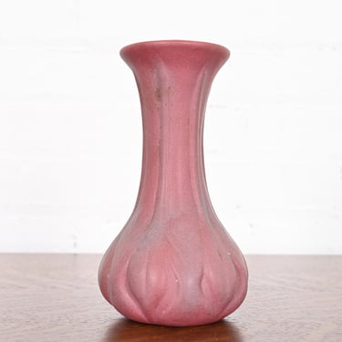 Van Briggle Arts & Crafts Pink Glazed Ceramic Vase With Tulip Motif