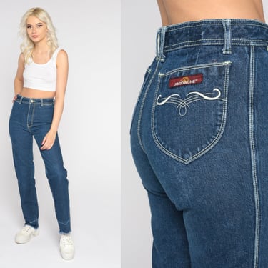 80s Jordache Jeans High Waisted Jeans Tapered Denim Pants Dark Wash Blue Western Boho Retro Streetwear Bohemian Hipster Vintage 1980s Small 