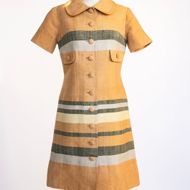 1960s Dress Thai Raw Silk Striped A-Line M 
