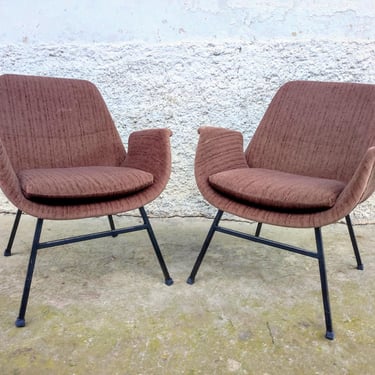 Vintage 1 of 2 Coctail Armchairs /Mid-century Easychairs / Alvin Lustig Style Chairs / Modern Lounge Chairs /Brown Vintage Side Chairs / 50s 