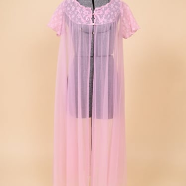 USA-Made Sheer Pink Lacy Peignoir by Movie Star, L