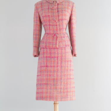 Fabulous 1960's Pastel Rainbow Mohair & Wool Tweed Chanel Inspired Suit / M