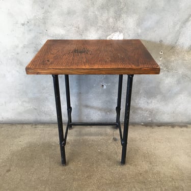 Vintage Oak Topped Rolling Table with Cast Metal Wheels