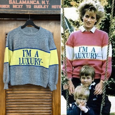 Vintage 1980’s “I’m a Luxury-Few Can Afford” New Wave Princess Diana Knit Sweater, 80’s Vintage Clothing 