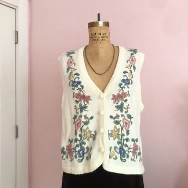 1980's Muted Needlework Floral Knit Vest 