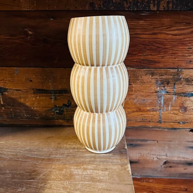 Vase - Slate Blue and Orange Striped Pattern 