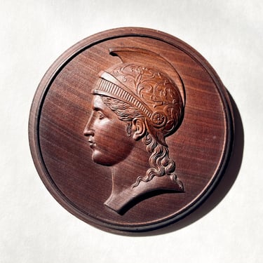 Fine Antique French Empire Carved Wood Medallion Plaque of Athena Minerva 19th C 