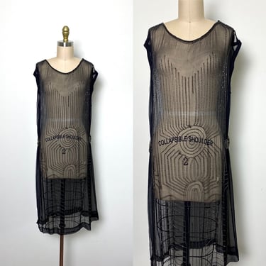 Antique 1920s Dress 20s Sheer Beaded Flapper 