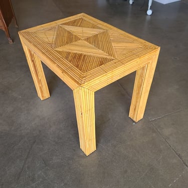 Restored Midcentury Pencil Reed Rattan Inlay Side Table 