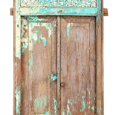 Antique Teak Doors From Madura India Distressed Turquoise Teak Wood with Frame from Terra Nova Designs Los Angeles 