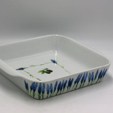 vintage Pillivuyt Porcelain Baking Pan Blue Floral 