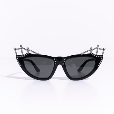 SAINT LAURENT Black Crystal Cat Eye Sunglasses