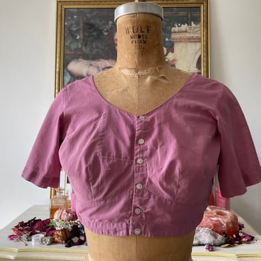 Vintage soft cotton India crop top | dusty mauve button front cropped blouse, XS/S 