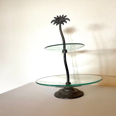 Beautiful Coastal Style Two Tier Metal Appetizer Tray With Palm Tree Motif by Godinger 