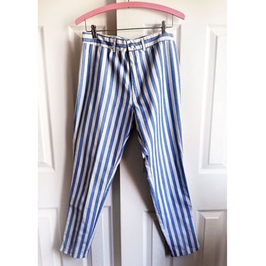 60's Denim Blue Jeans Capri Pants by Aussie Gogo 1960's Vintage 70s Hippie Mod Trousers Blue White Stripes Mens Womens Unisex Capris Beatnik 
