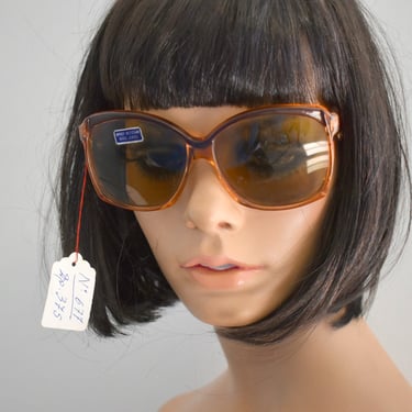 1970s NOS Brown Oversized Plastic Sunglasses 