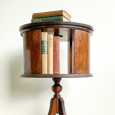 Antique Revolving Library Table Pedestal Brass Claw Feet Drum Table Rotating Book Table Round End Table Mahogany Duncan Phyfe Vintage 