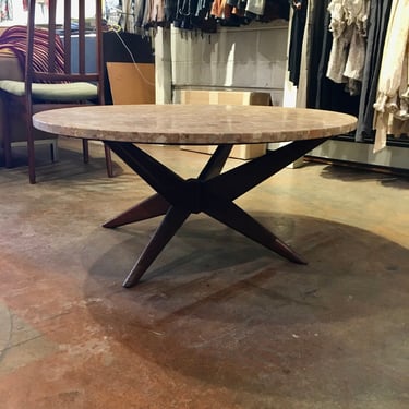Travertine Mid Century Modern Coffee Table in the style of Pearsall 