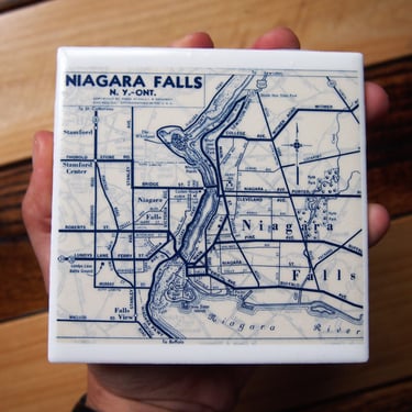 1954 Niagara Falls New York - Ontario Map Coaster. Niagara Gift. Vintage Map. Niagara Falls Coasters. Ontario Gift. Horseshoe Falls. 