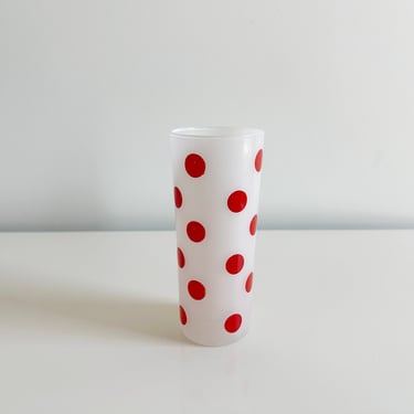 Frosted Red Polka Dot Tom Collins Tall Glass Anchor Hocking USA Vintage 1960s 