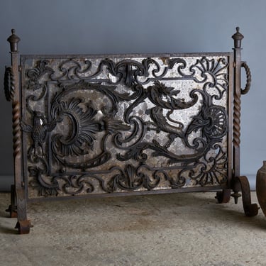 Late 19th Century Continental Wrought Iron Firescreen with Mica