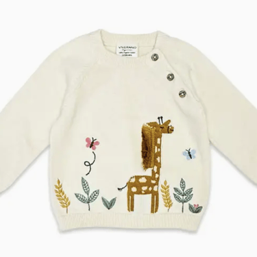 Giraffe Embroidered Knit Baby Pullover Sweater (Organic)