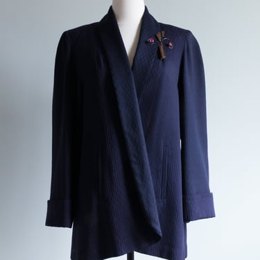 Elegant 1940's Navy Wool Gabardine Swing Jacket / Medium